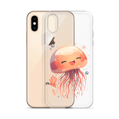 Coque transparente méduse souriante kawaii pour iPhone®