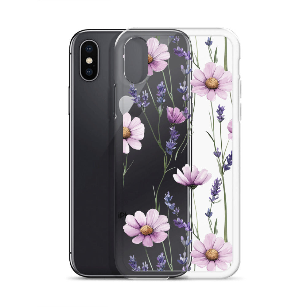 Coque transparente lavande et marguerite violette pour iPhone®