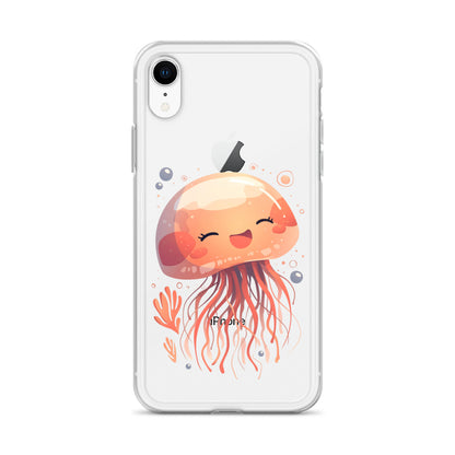 Coque transparente méduse souriante kawaii pour iPhone®