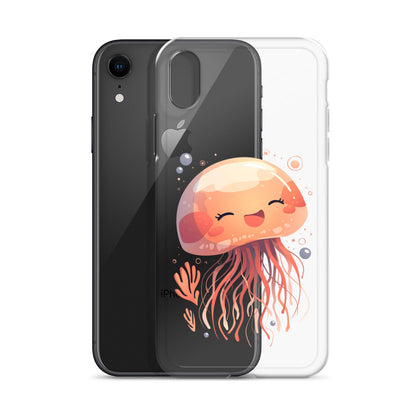 Coque transparente méduse souriante kawaii pour iPhone®