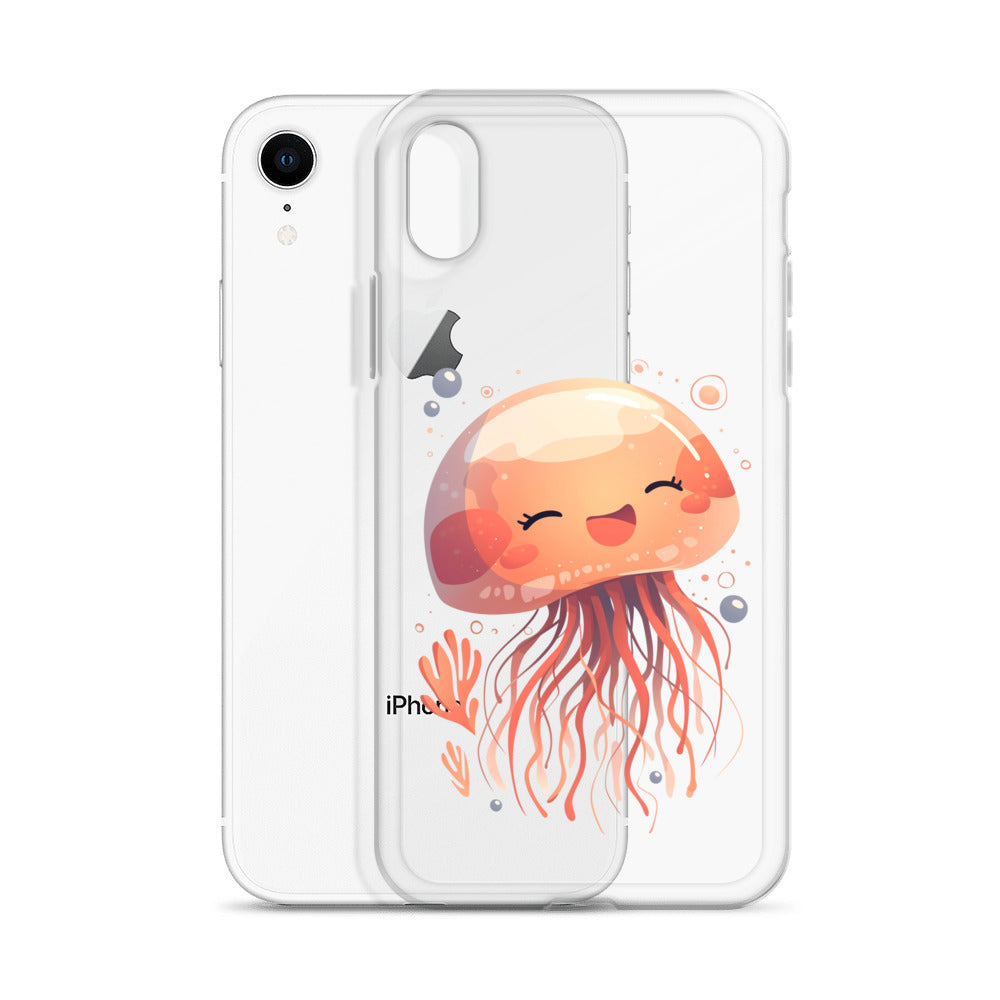 Coque transparente méduse souriante kawaii pour iPhone®