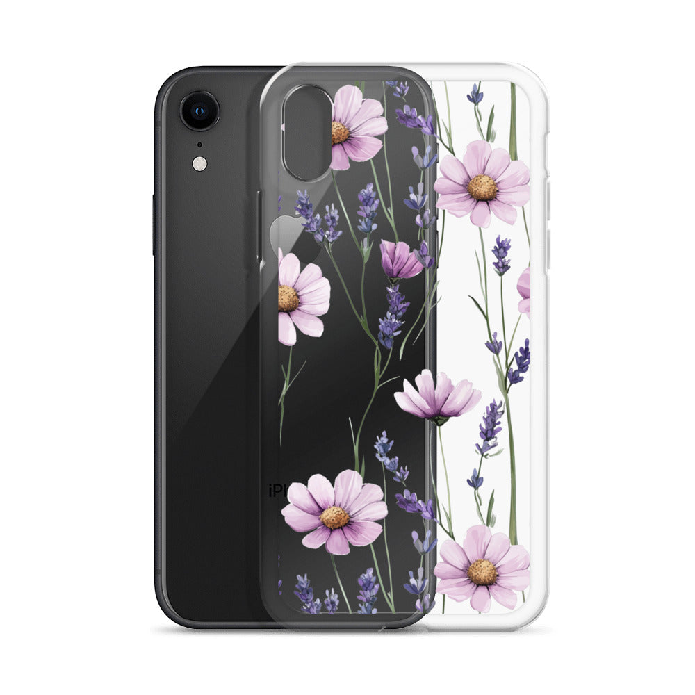 Coque transparente lavande et marguerite violette pour iPhone®