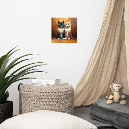 Two long hair tabby cats in autumn colors Poster