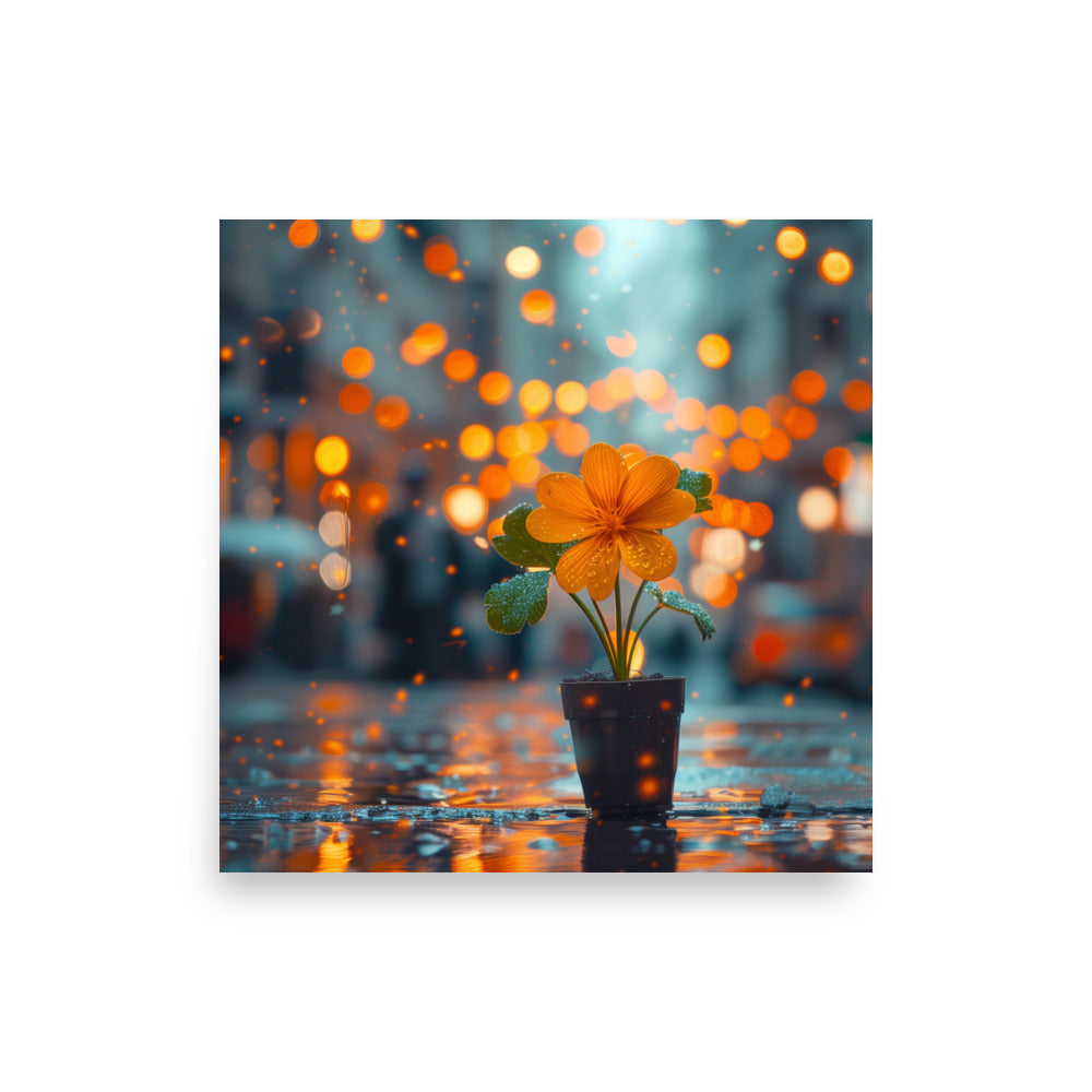 Fleur orange sous la pluie Affiche