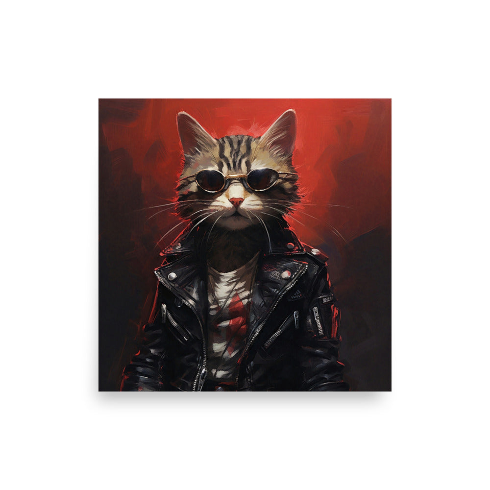 Cyberpunk cat with black leather jacket Poster