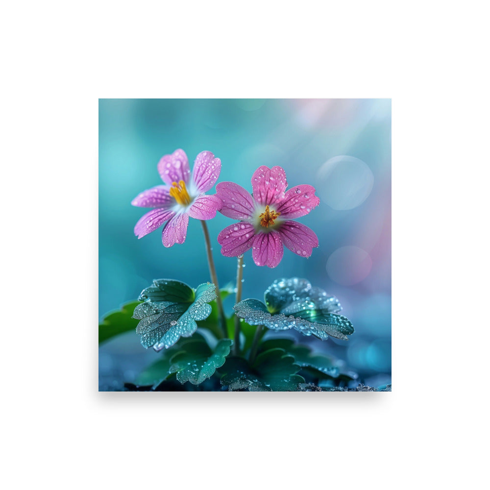 Duo de fleurs roses après la pluie Affiche