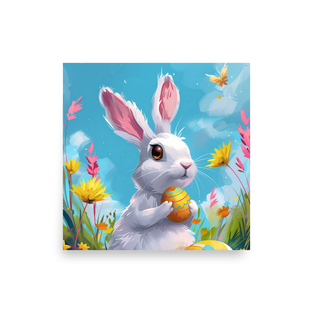 White bunny rabbit on Easter Poster