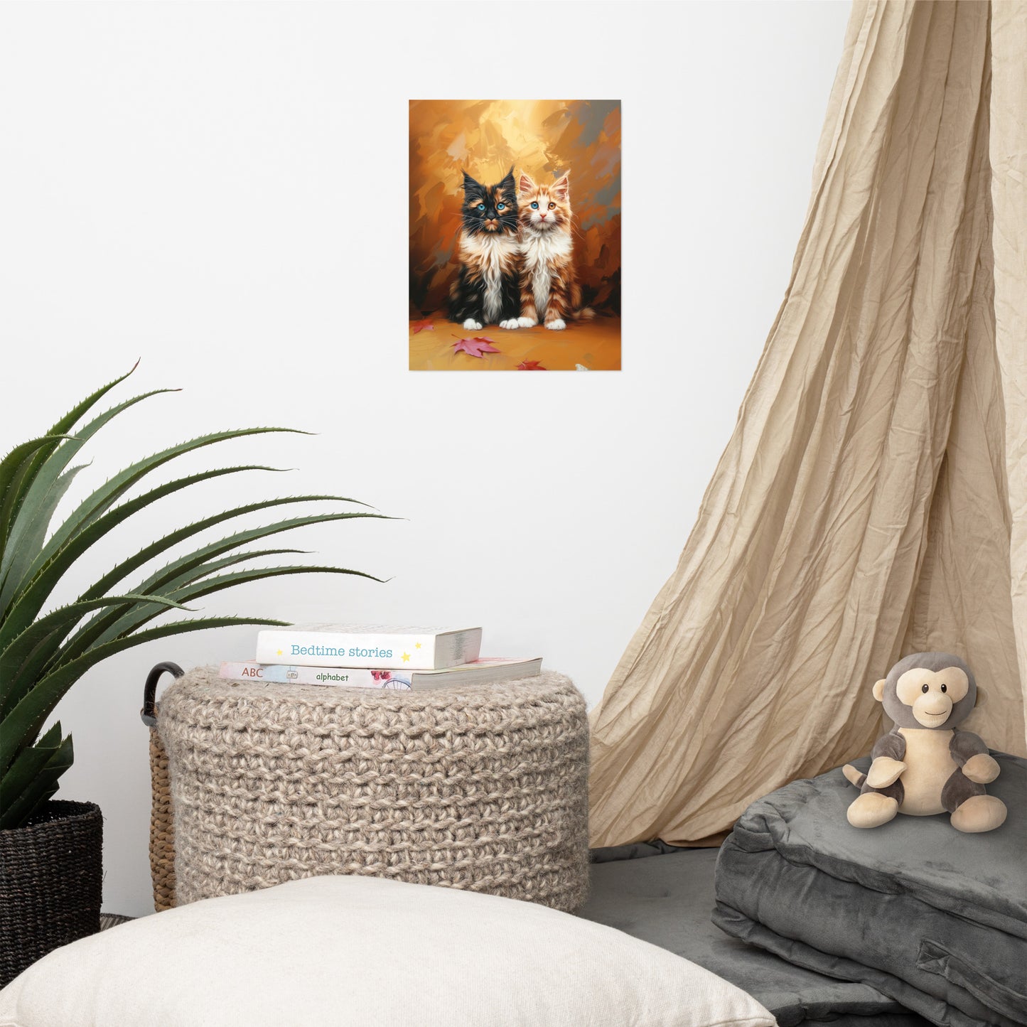 Two long hair tabby cats in autumn colors Poster