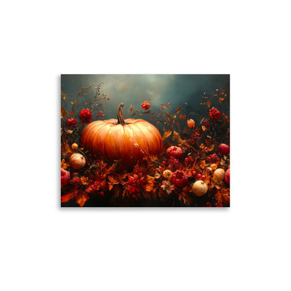 Dried flowers, leaves and pumpkin Poster