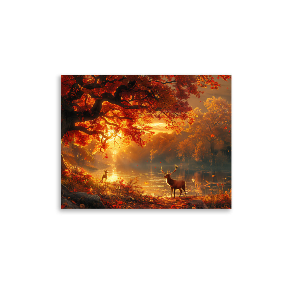 Autumn golden dusk deer Poster