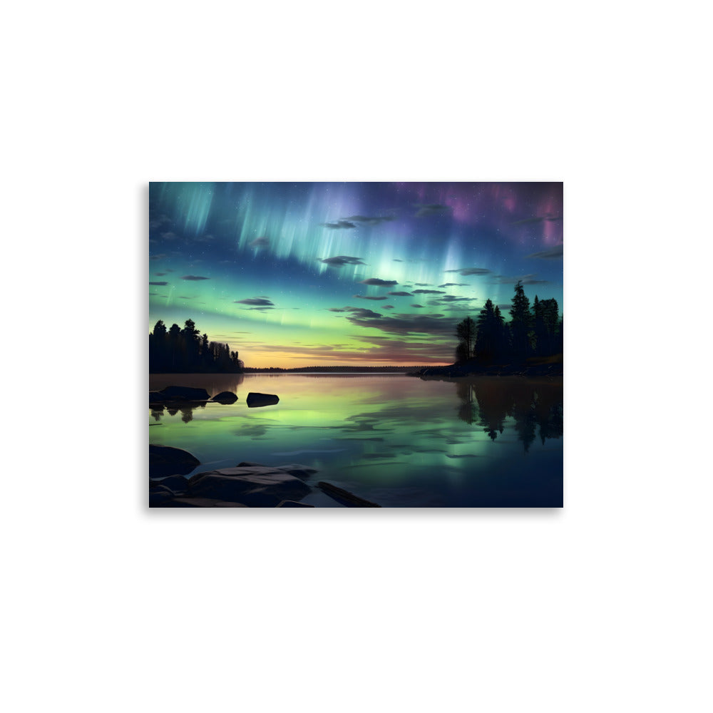 Northern lights lake - Poster