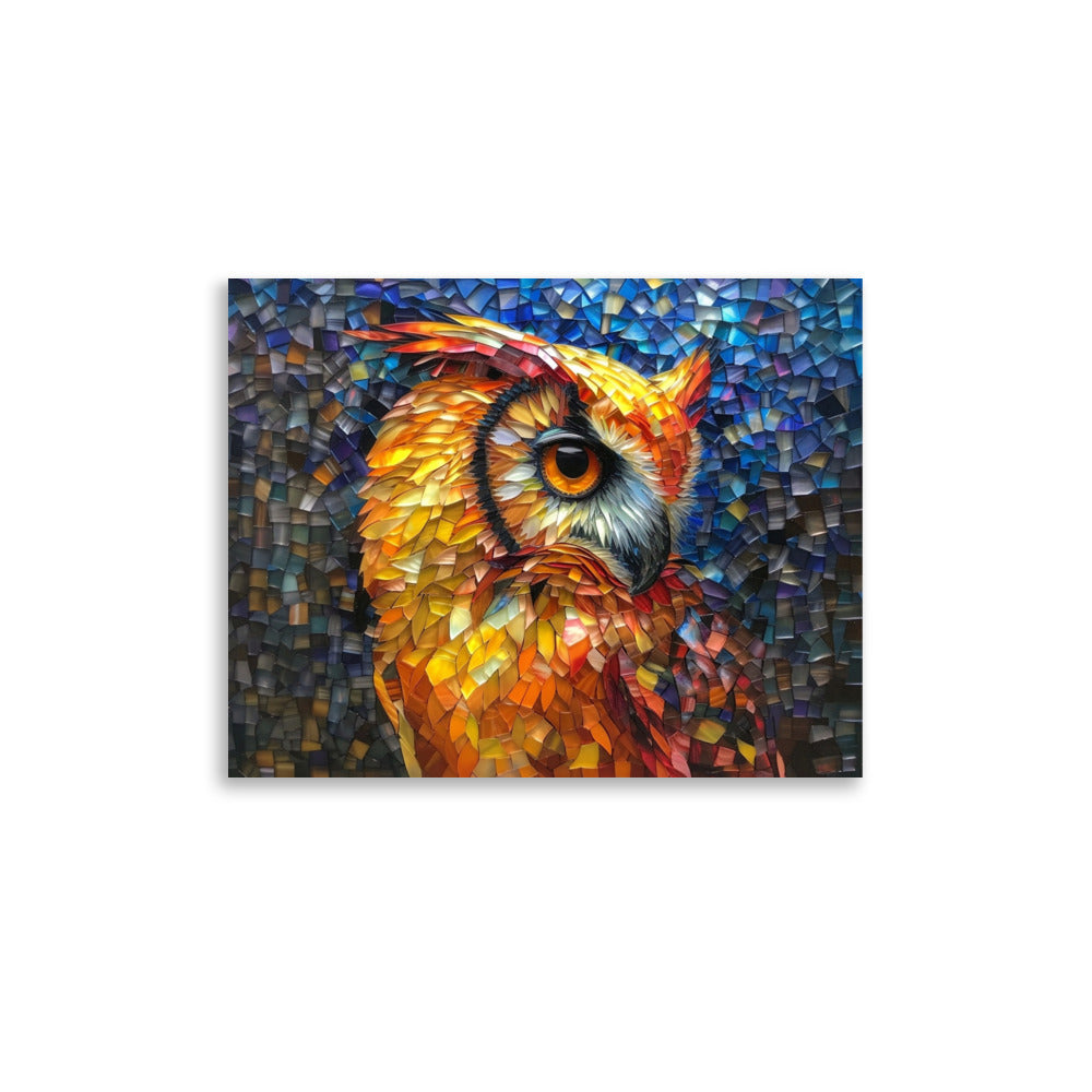 Magnifique portrait de hibou orange dans un style vitrail - Affiche