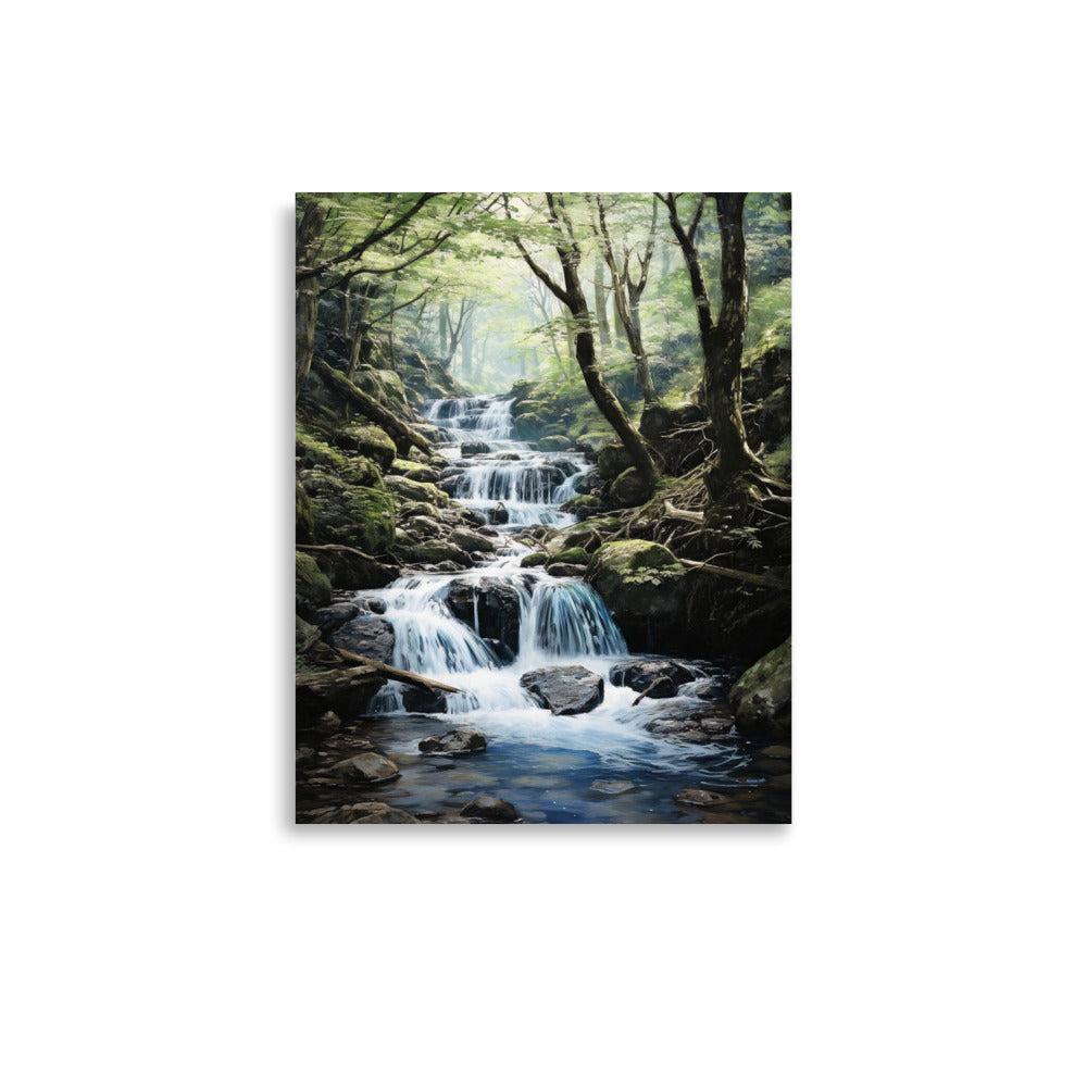 Forêt luxuriante et ruisseau d'eau Affiche