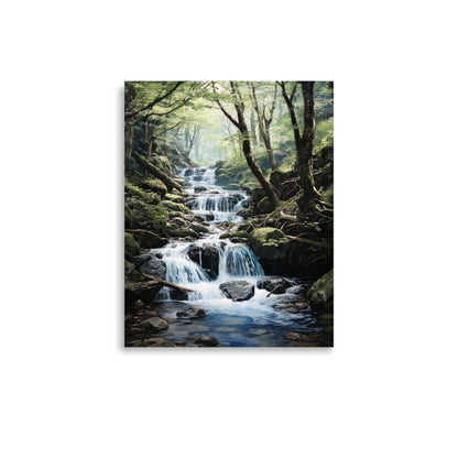 Lush forest and water stream Poster