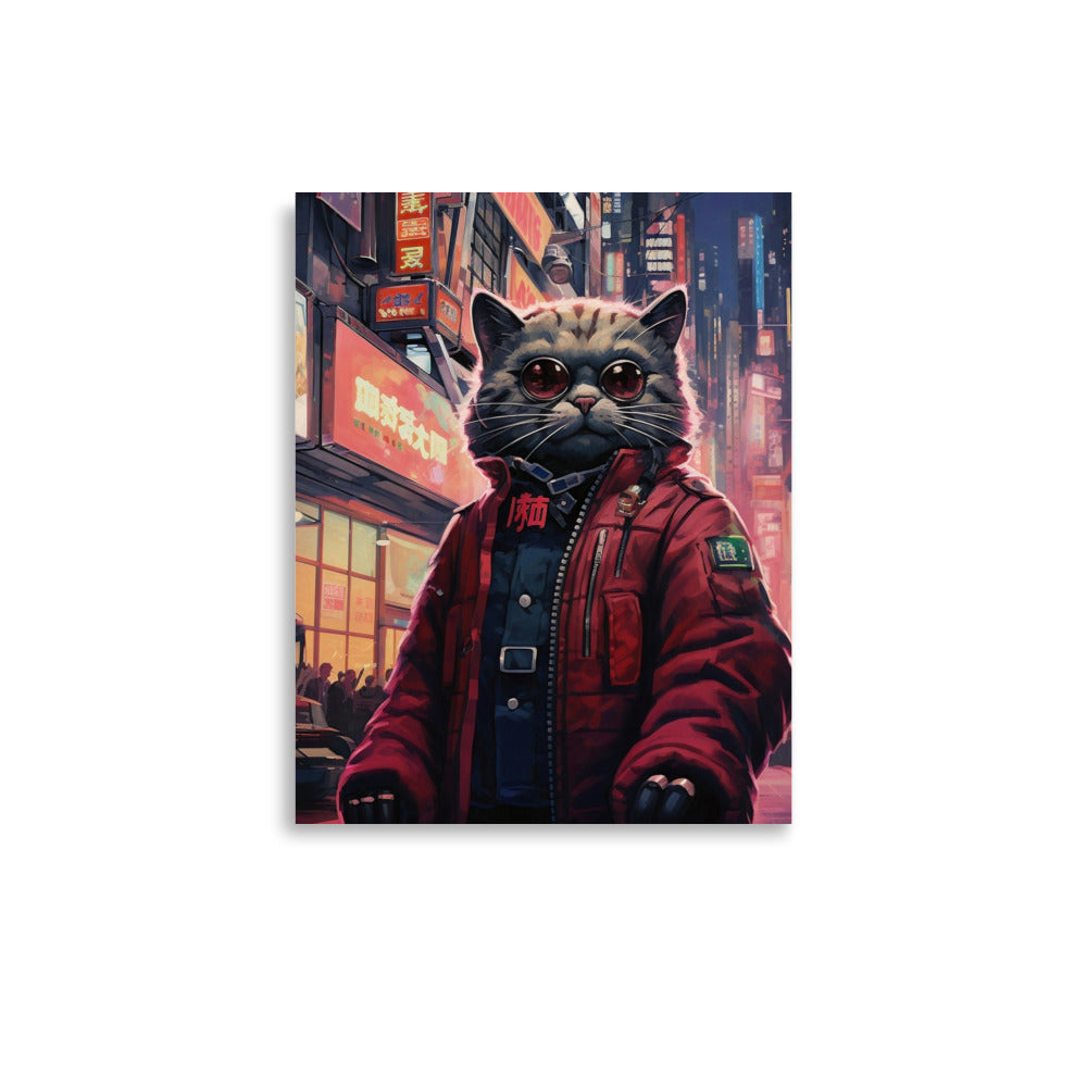 Neo-Tokyo cyberpunk cat Poster