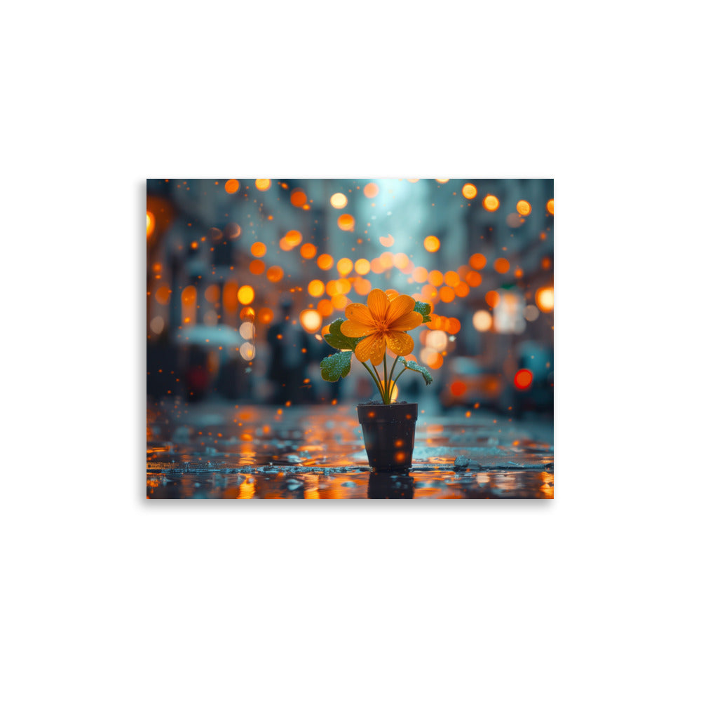 Fleur orange sous la pluie Affiche