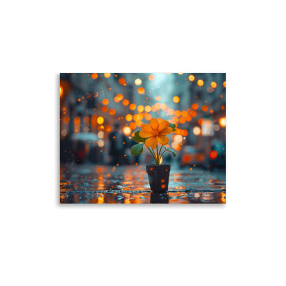 Orange flower under the rain Poster