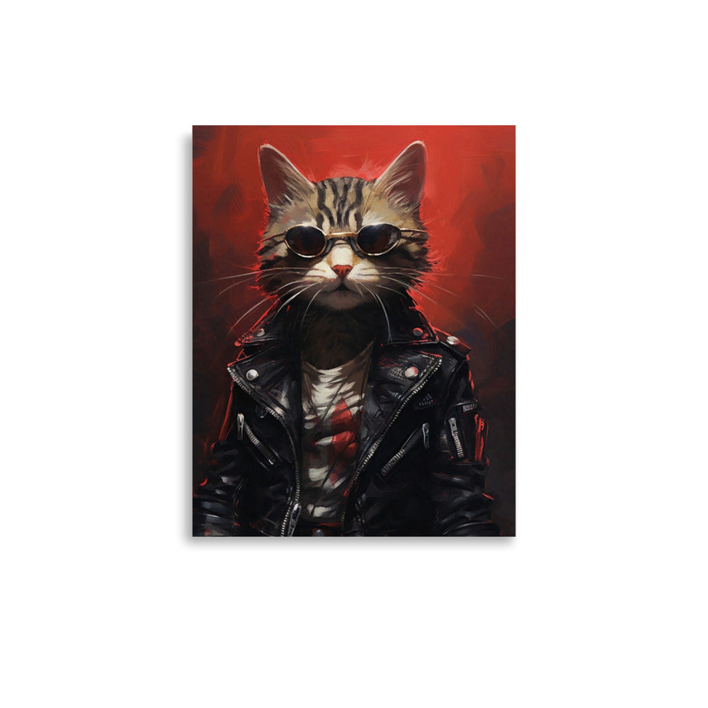 Cyberpunk cat with black leather jacket Poster