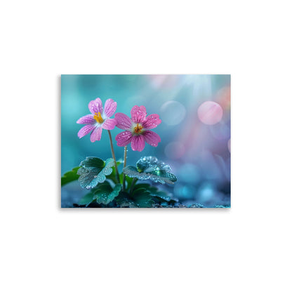 Duo de fleurs roses après la pluie Affiche