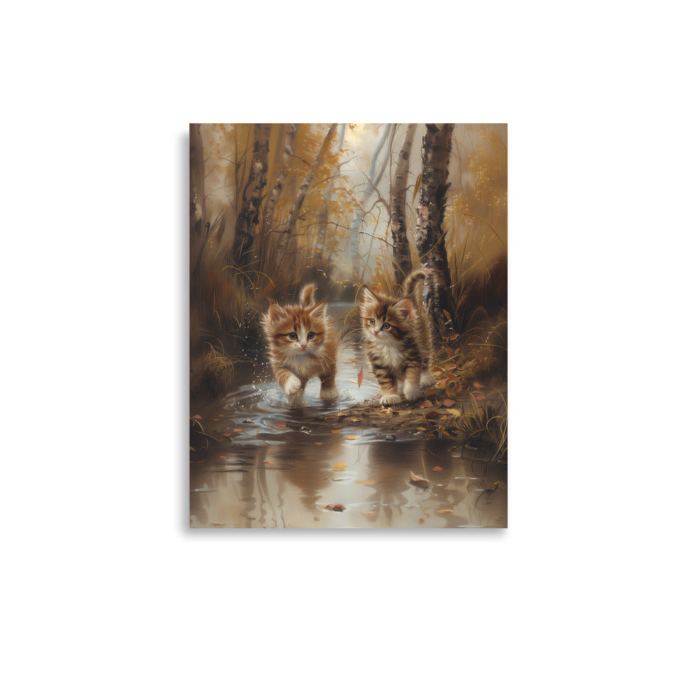 Two tabby kittens exploring the forest Poster