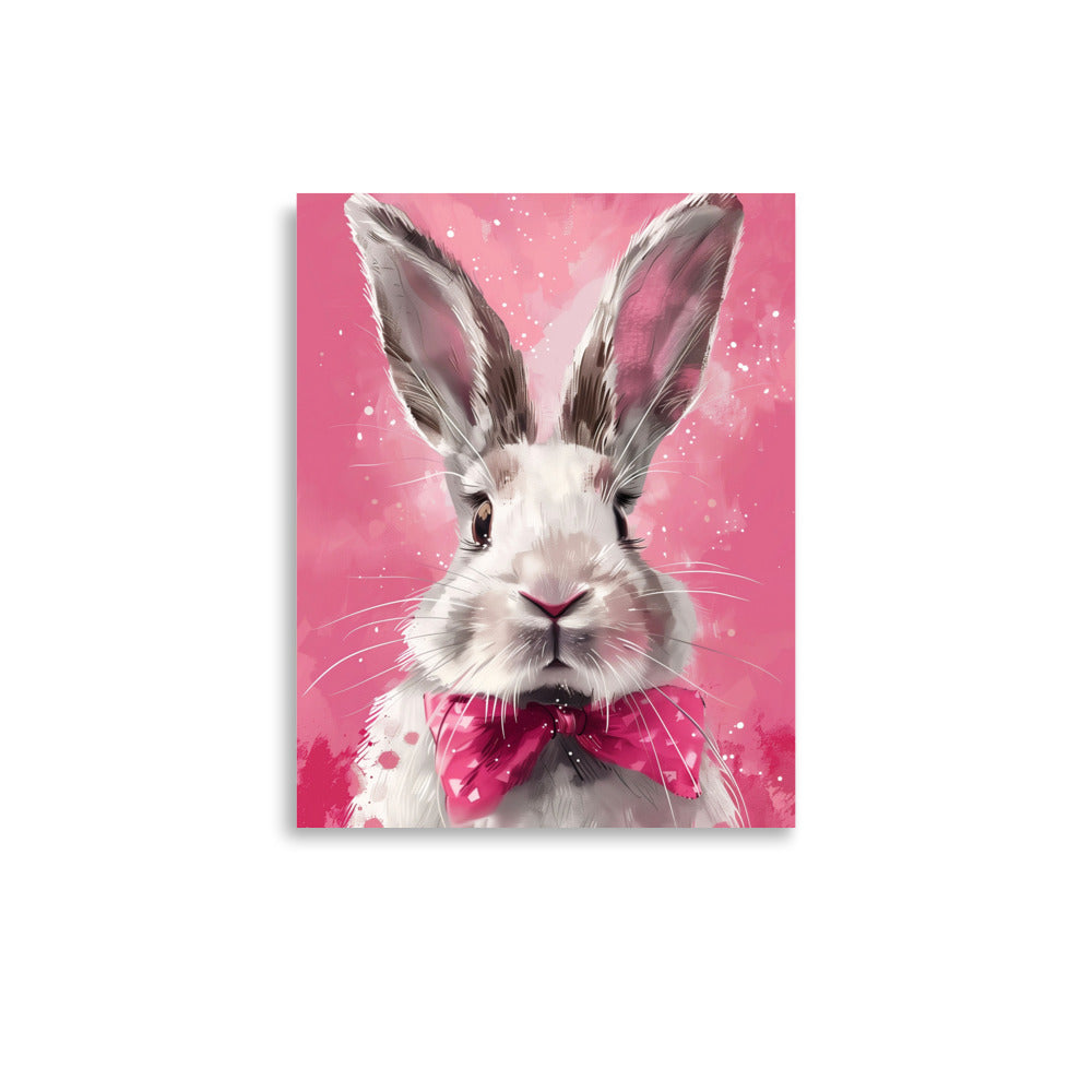 Lapin blanc avec noeud rose Affiche