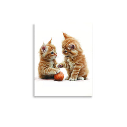 Two red tabby kittens playing ball Poster