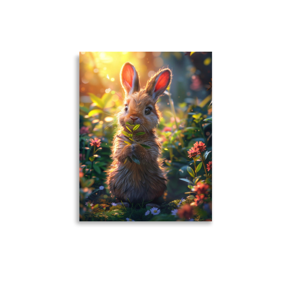 Brown cartoon rabbit lush forest Poster