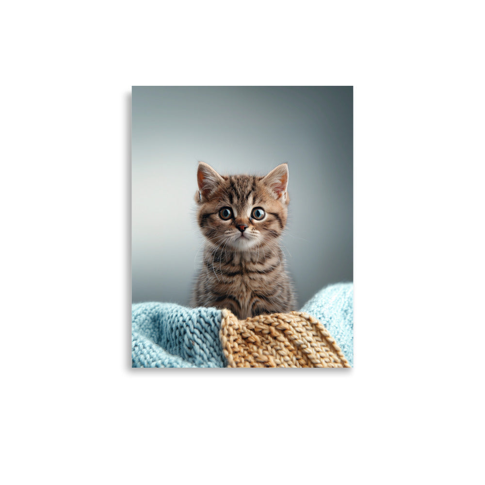 Brown tabby kitten on a throw blanket Poster