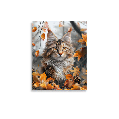 Portrait de chat Maine coon dans les feuilles d'automne Affiche