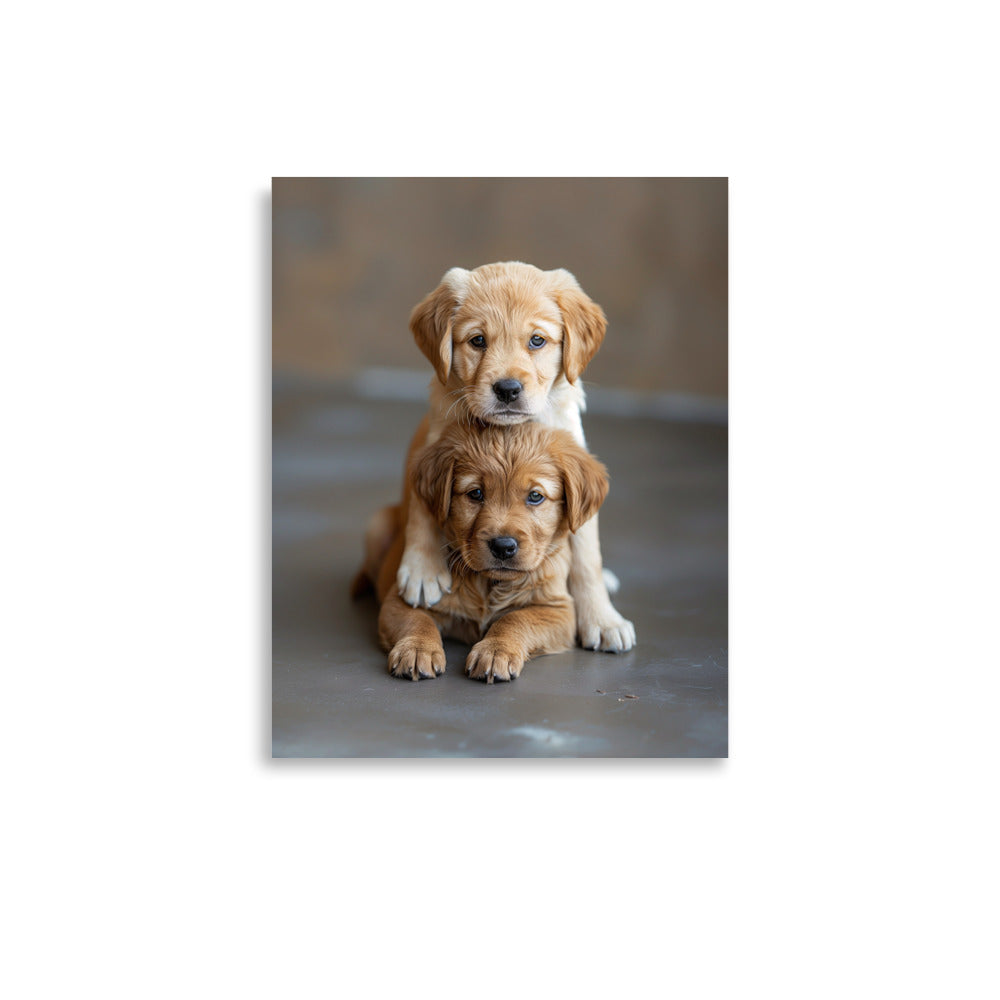 Deux chiots golden posant Affiche