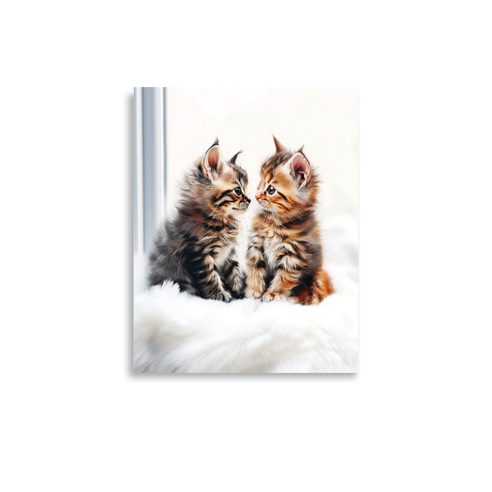 Kittens sharing a throw blanket Poster