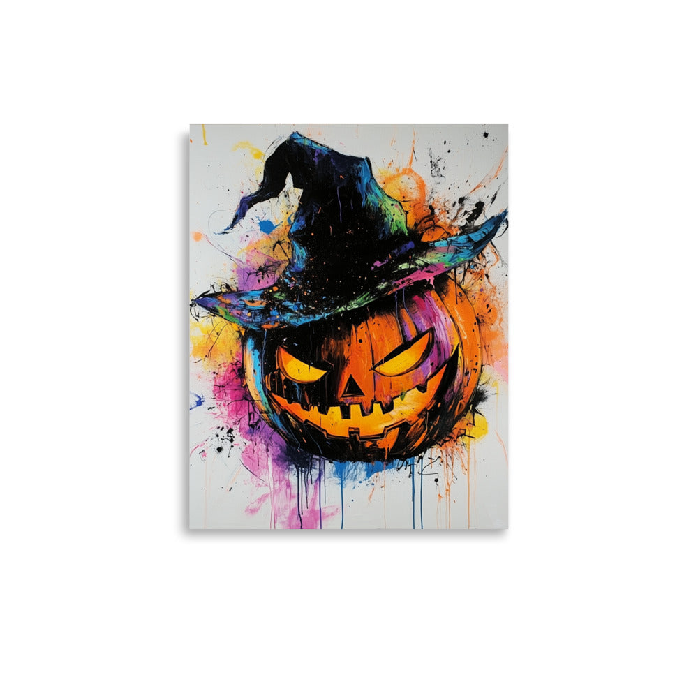 Vibrant Halloween Jack-O'-Lantern Colorful Witch Hat Pumpkin Poster