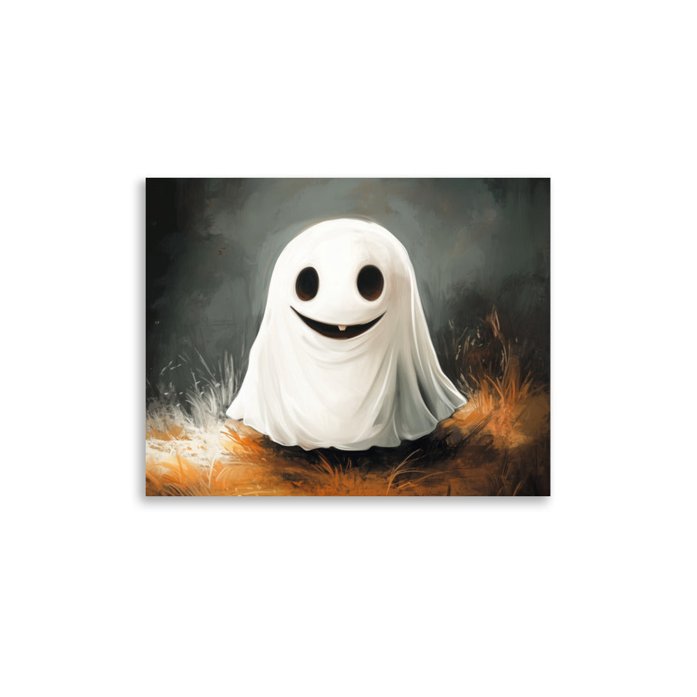 Cute Smiling Ghost in Yellow Grass Poster