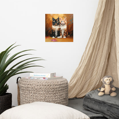 Two long hair tabby cats in autumn colors Poster