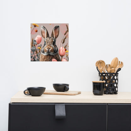 Brown bunny rabbit in tulips Poster