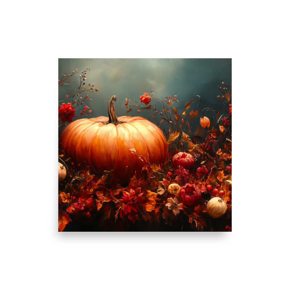 Dried flowers, leaves and pumpkin Poster