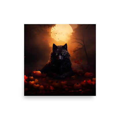 Loup noir sous la lune - Affiche