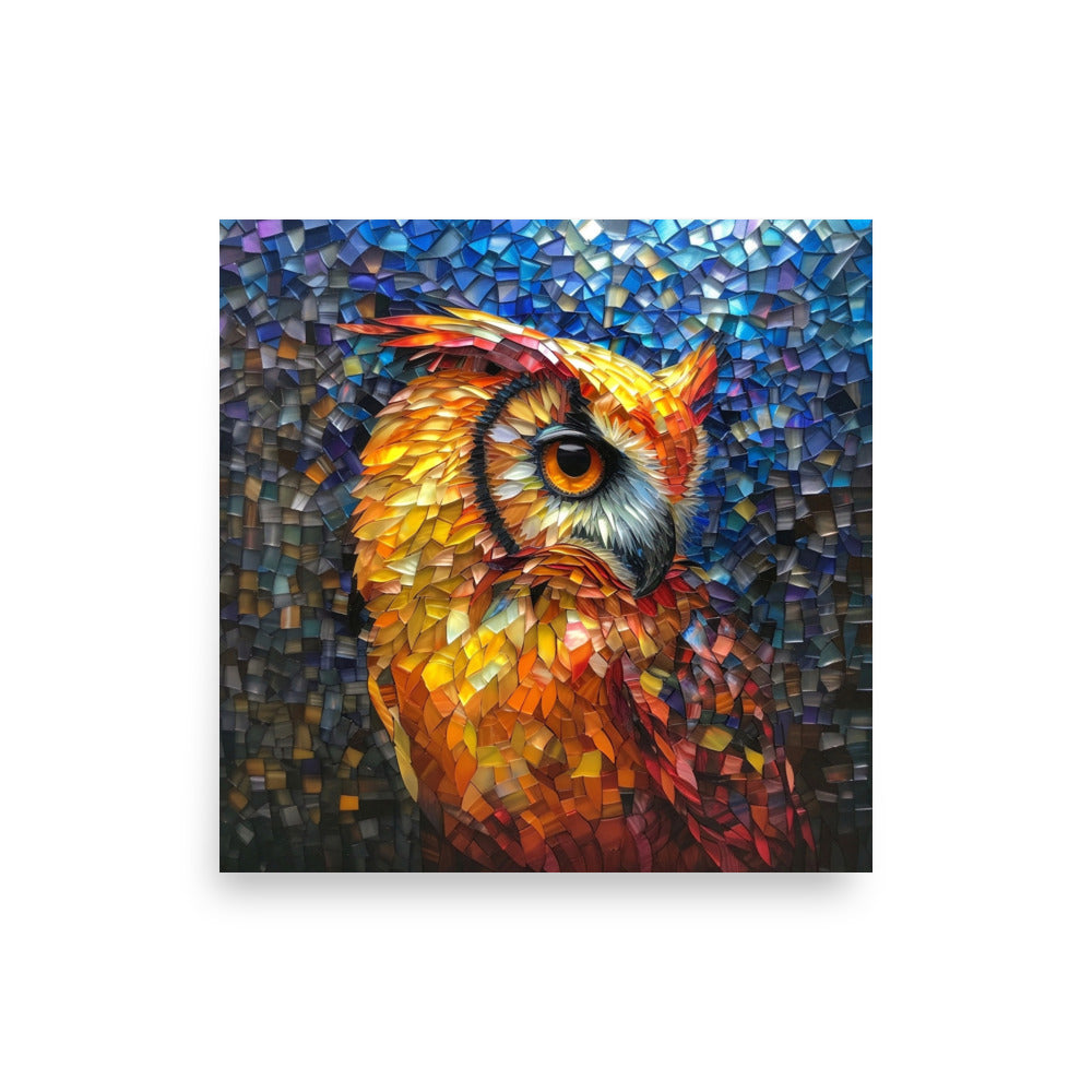 Magnifique portrait de hibou orange dans un style vitrail - Affiche