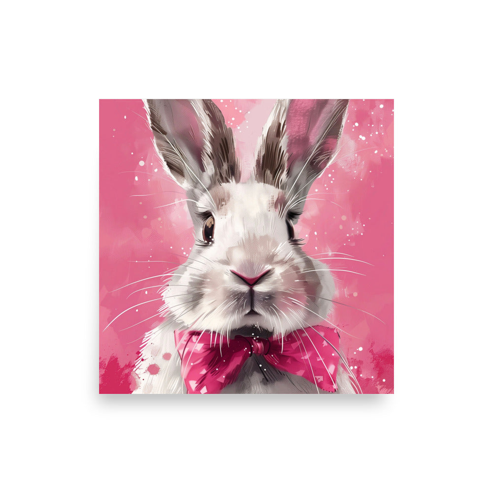 Lapin blanc avec noeud rose Affiche