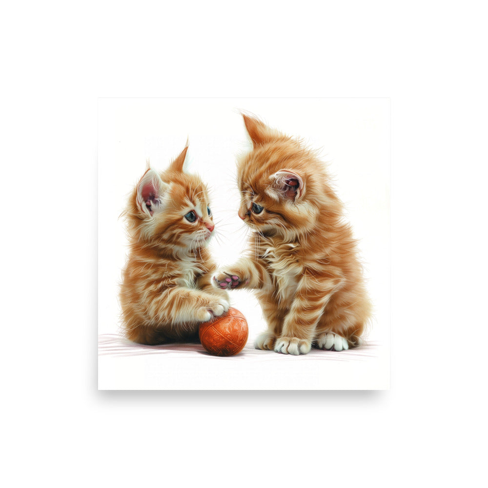 Two red tabby kittens playing ball Poster