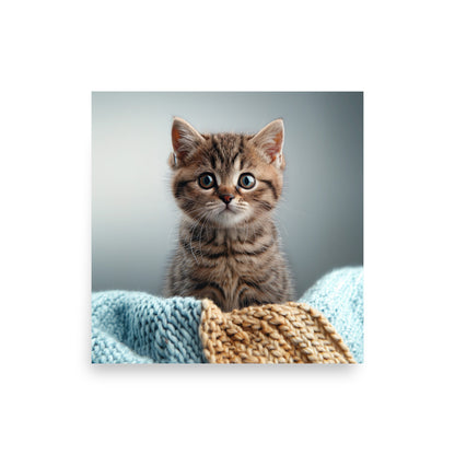 Brown tabby kitten on a throw blanket Poster