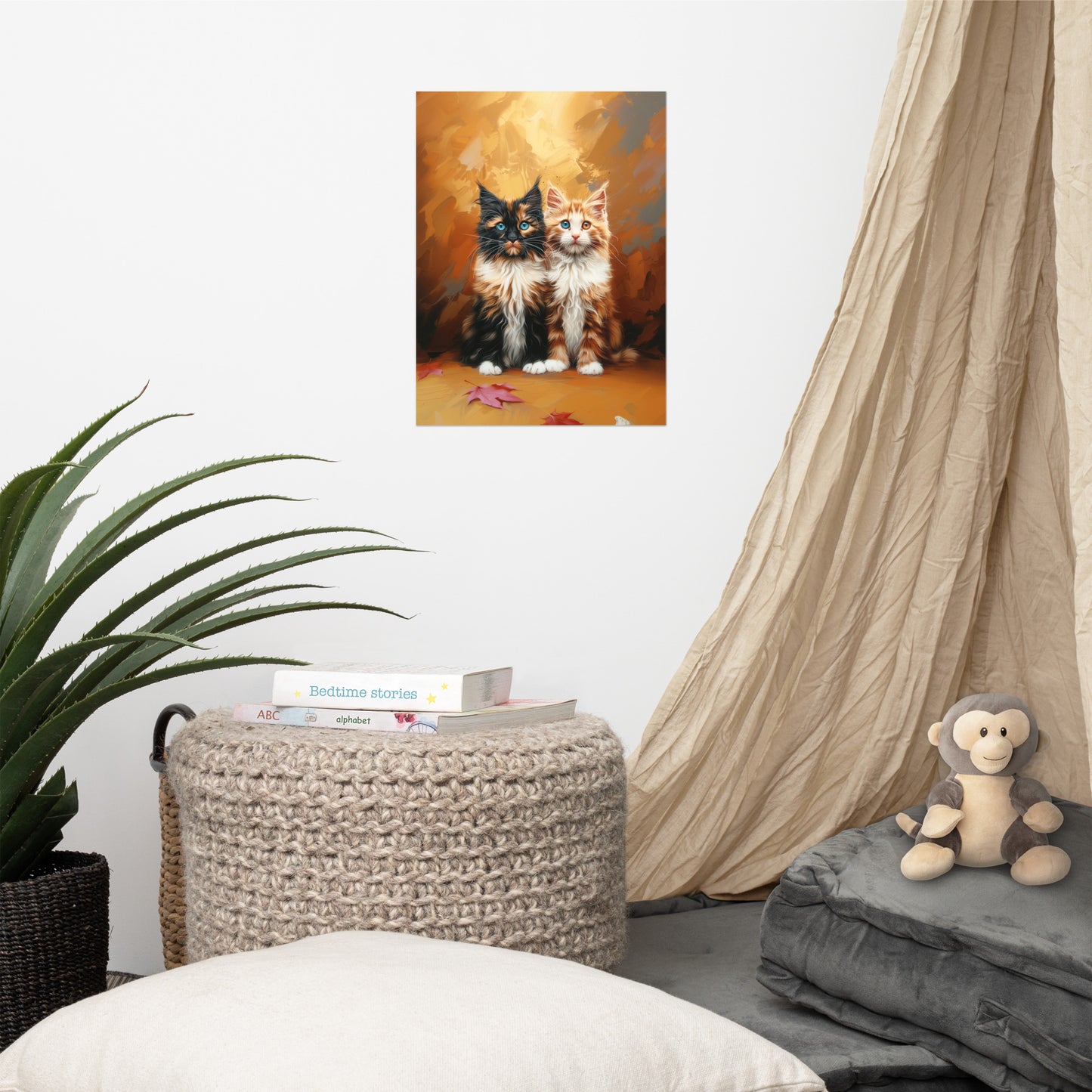 Two long hair tabby cats in autumn colors Poster