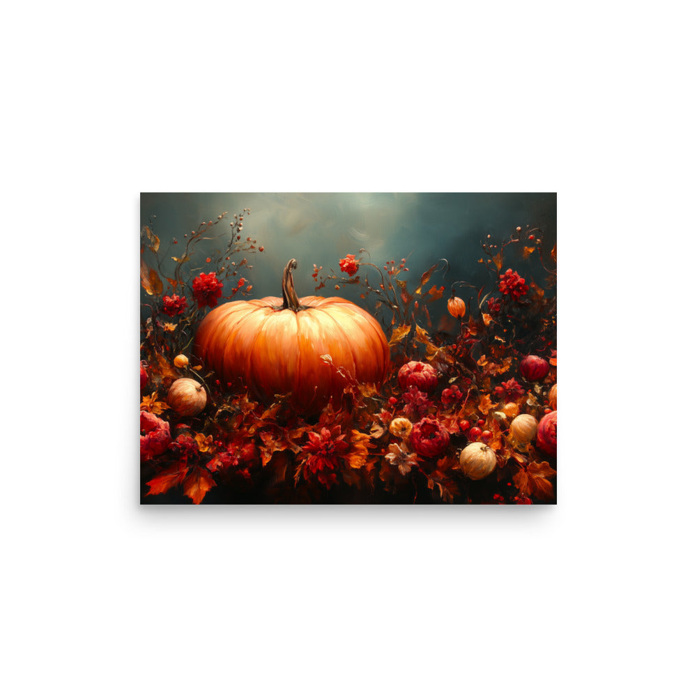 Dried flowers, leaves and pumpkin Poster