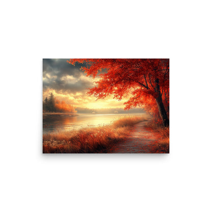 Autumn river at dawn Poster