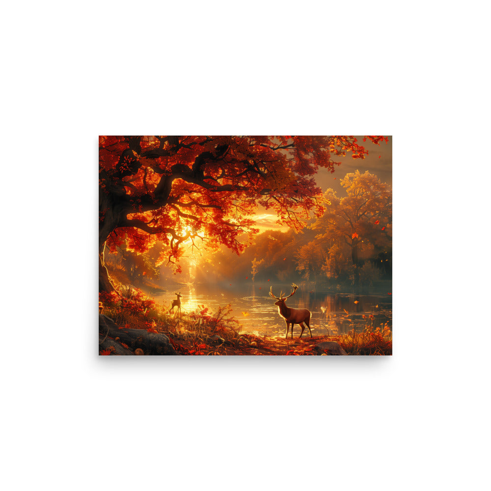 Autumn golden dusk deer Poster