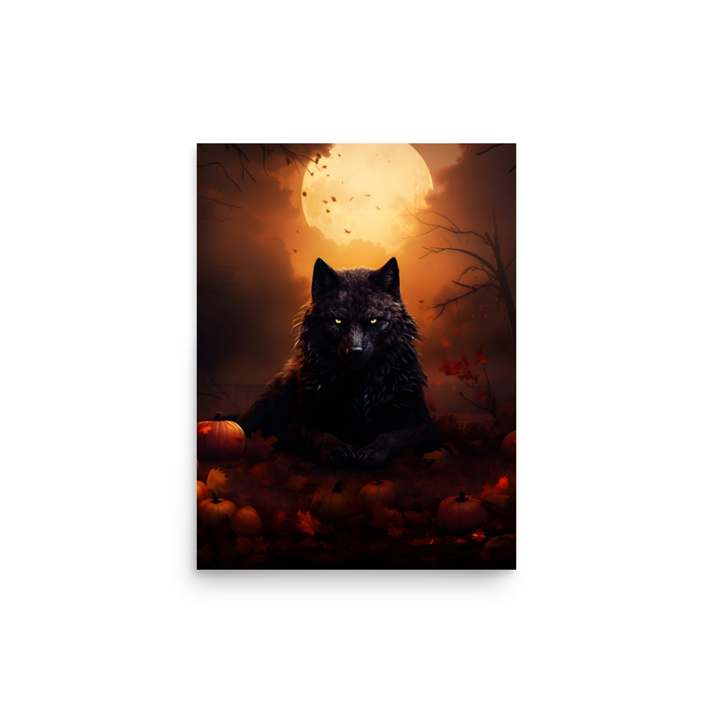 Loup noir sous la lune - Affiche