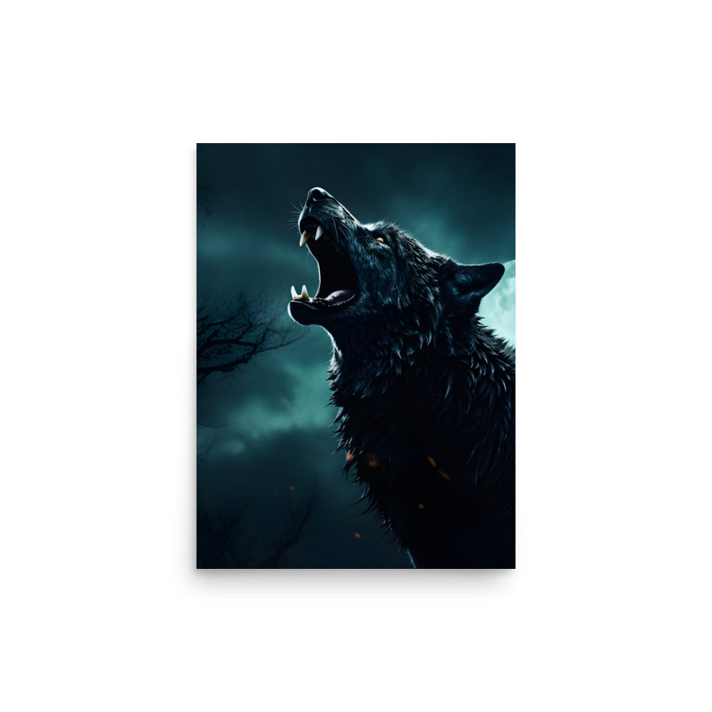 Black Wolf howling at the moon - Poster