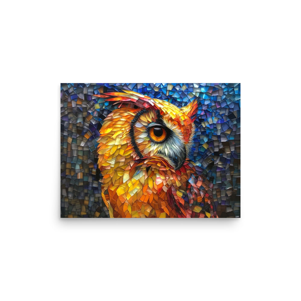 Magnifique portrait de hibou orange dans un style vitrail - Affiche