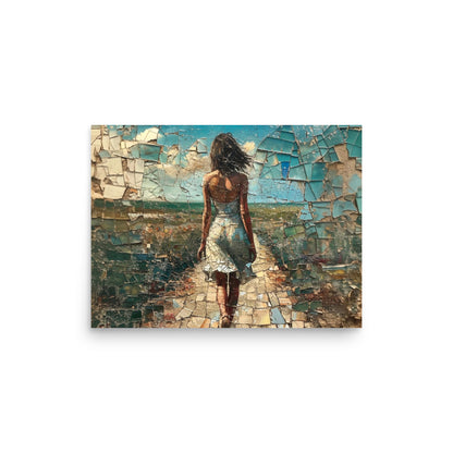 Rough mosaic of a woman walking on her destiny - Poster