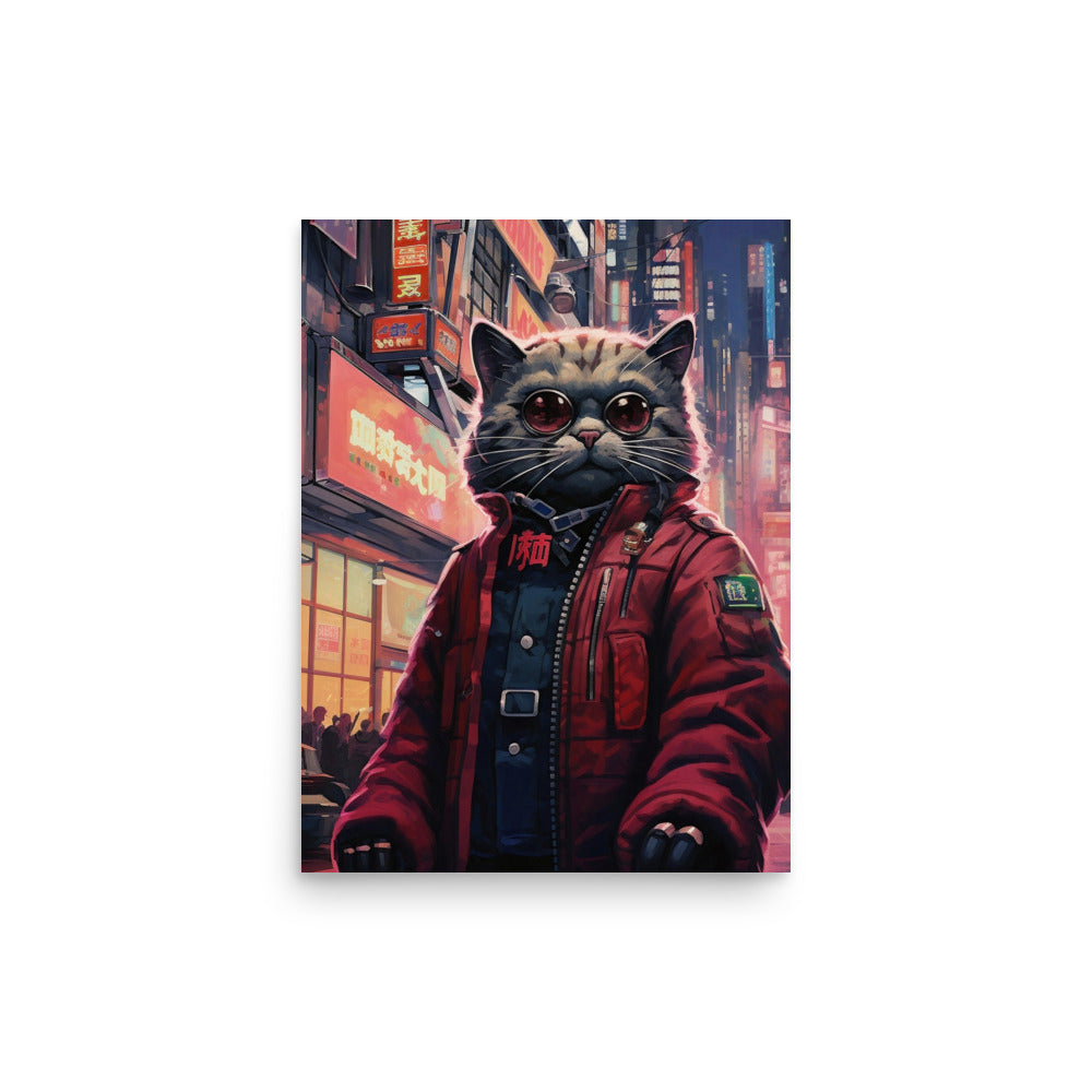 Neo-Tokyo cyberpunk cat Poster